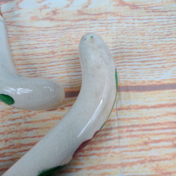 Vintage Salad Serving Set Spoon Fork Wood Ceramic Handle Handpainted Turnip - Picture 5 of 7